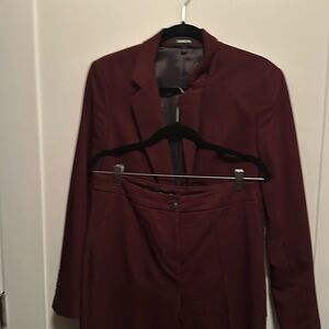Express burgundy suit jacket, his size 12 pants is the size 10 worn once